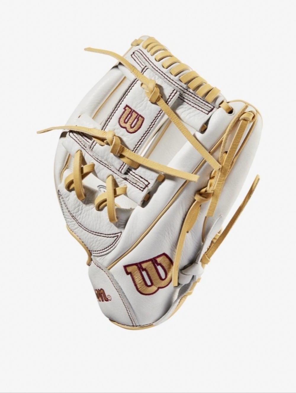 Wilson White and Cream Baseball Glove with Maroon Logo